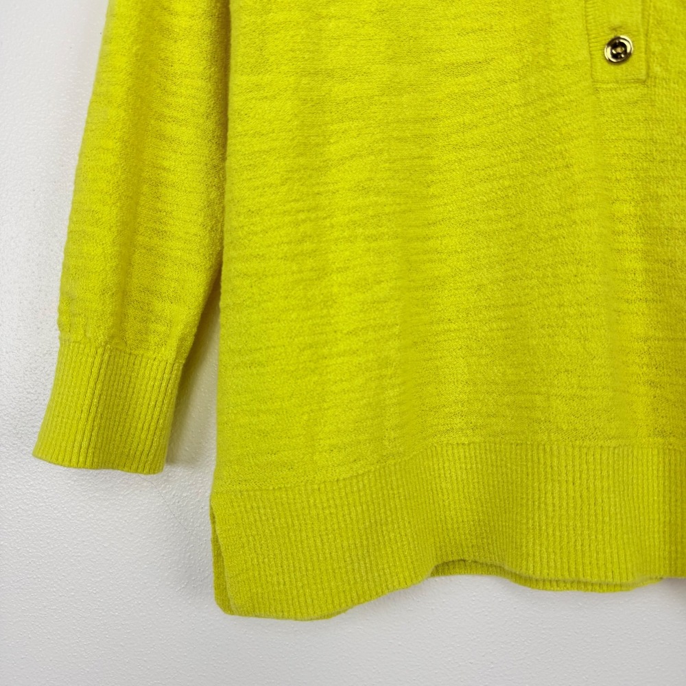LOFT Henley Sweater Top Size M Bright Yellow Knit Cotton Blend 3/4 Sleeves Chic - Picture 4 of 14